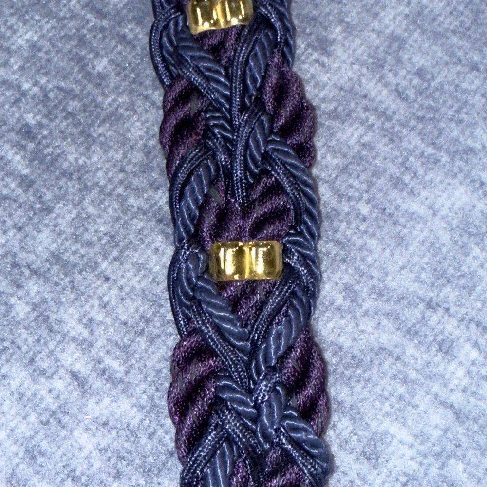 Carolyn Tanner Designs Braided Cord Belt Navy Purple Gold Hook Loop Adjustable
